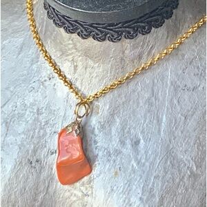 Genuine Red Carnelian Gemstone Gold Tone Woman’s Necklace Jewelry